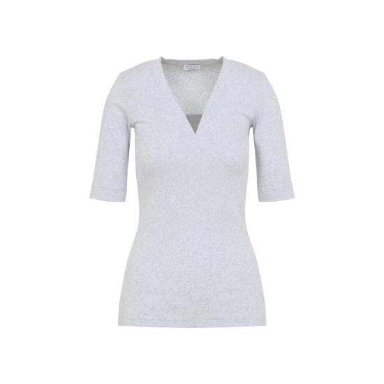 26SS 브루넬로 쿠치넬리 코튼 브이넥 티셔츠 M0TC8EL692 C8003 SILVER GREY