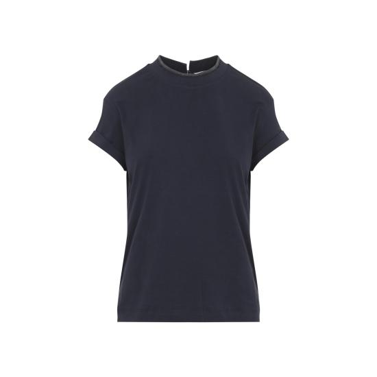 26SS 브루넬로 쿠치넬리 콘트라스트 트림 코튼 티셔츠 M0T18BD200 C4224 ABISSO BLUE