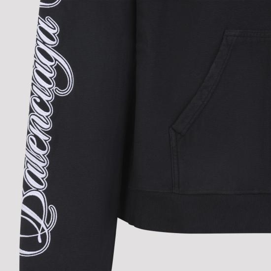 26SS 발렌시아가 커시브 레귤러 핏 집업 후디 851236 TTVM8 6552 WASHED BLACK - BALENCIAGA