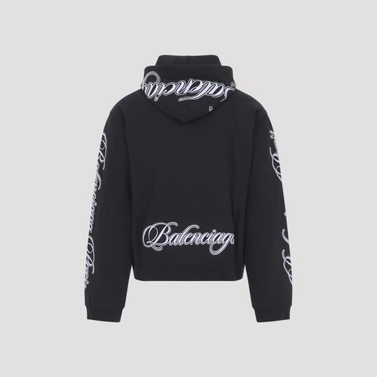 26SS 발렌시아가 커시브 레귤러 핏 집업 후디 851236 TTVM8 6552 WASHED BLACK - BALENCIAGA