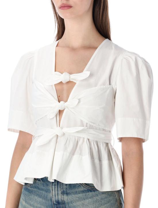 26SS 가니 스트레치 코튼 타이스트랩 블라우스 W03096977 151 BIRGHT WHITE - GANNI