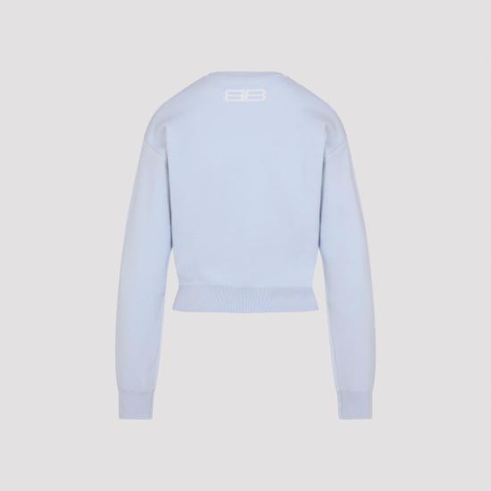 25FW 발렌시아가 로고 인타르시아 스웨터 850046 T1760 9076 LIGHT BLUE LATTE - BALENCIAGA