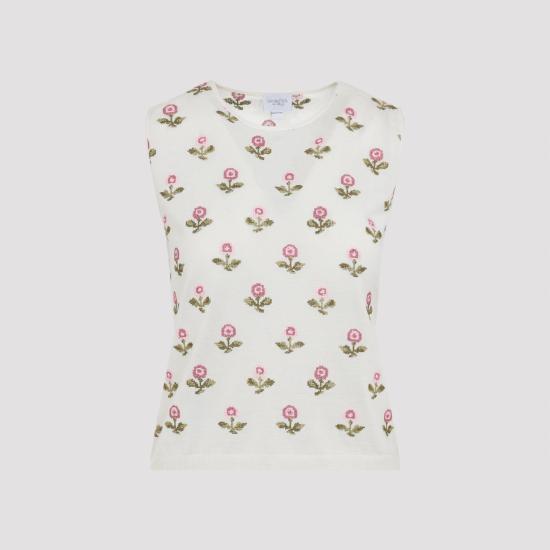 25FW 지암바티스타 발리 민소매 티셔츠 25FWSVCM022B 03CAS 1102 IVORY ROSE NUDE NEUTRALS - GIAMBATTISTA VALLI