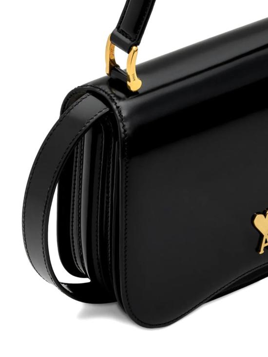 26SS 아미 스몰 하트 로고 글레이즈드 레더 파리 탑 핸들 백 ULL718 AL0139 001 BLACK - AMI