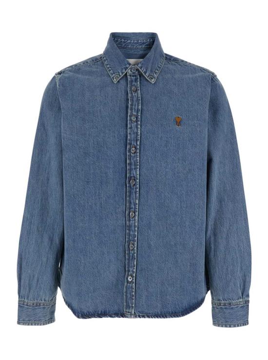  아미 탑 Ami Alexandre Mattiussi 콘트라스트 Ami De Coeur 셔츠 라이트 블루