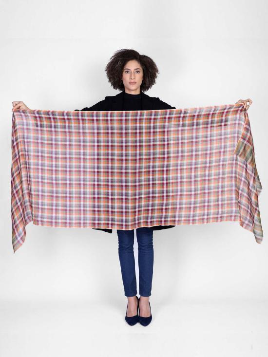  비스마야 머플러/스카프 가을 향신료 체크무늬 스카프 (녹색/주황색) - VISMAYA