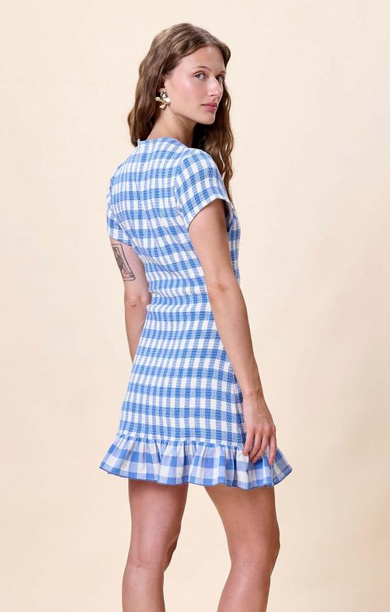  클레오벨라 숏 원피스 준 미니 드레스 블루 보닛 깅엄 - CLEOBELLA