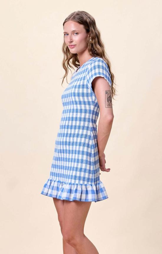  클레오벨라 숏 원피스 준 미니 드레스 블루 보닛 깅엄 - CLEOBELLA