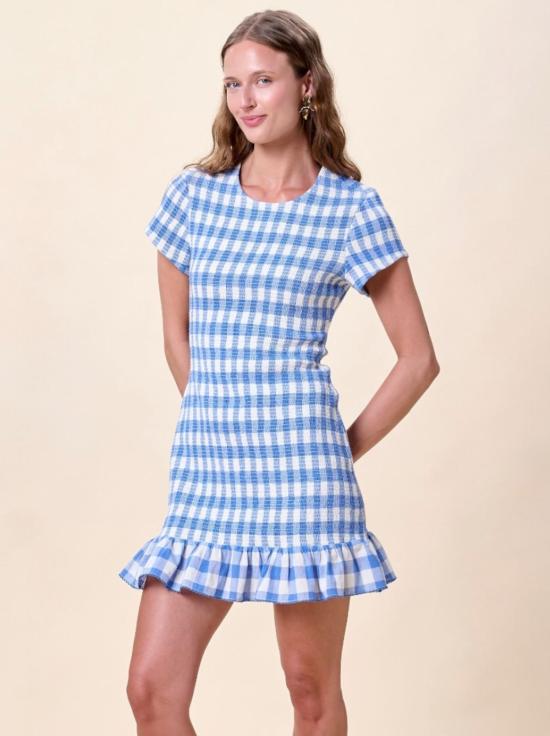  클레오벨라 숏 원피스 준 미니 드레스 블루 보닛 깅엄