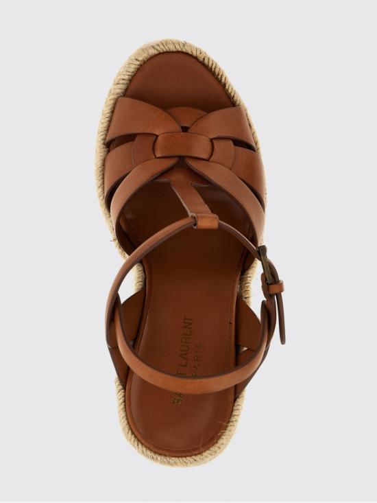 26SS 생로랑 트리뷰트 에스파드리유 웻지 스무스 레더 611924BDA00 2206 Brown - SAINT LAURENT