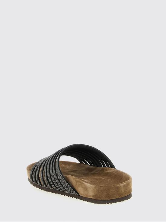 26SS 브루넬로 쿠치넬리 프레셔스 스트랩 스웨이드 슬라이드 MZGAG3157 C101 Black - BRUNELLO CUCINELLI