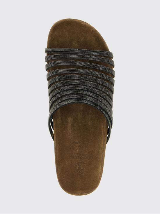 26SS 브루넬로 쿠치넬리 프레셔스 스트랩 스웨이드 슬라이드 MZGAG3157 C101 Black - BRUNELLO CUCINELLI