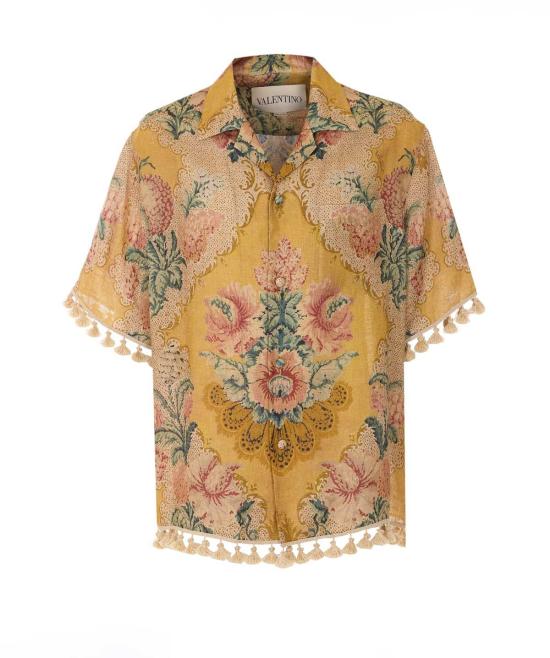  발렌티노 가라바니 탑 아프레 리베르 프린트 볼링 셔츠 옐로우