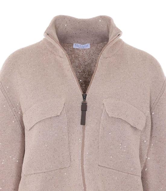  브루넬로 쿠치넬리 가디건 Brunello Cucinelli 다이아몬드 원사 재킷 베이지 - BRUNELLO CUCINELLI