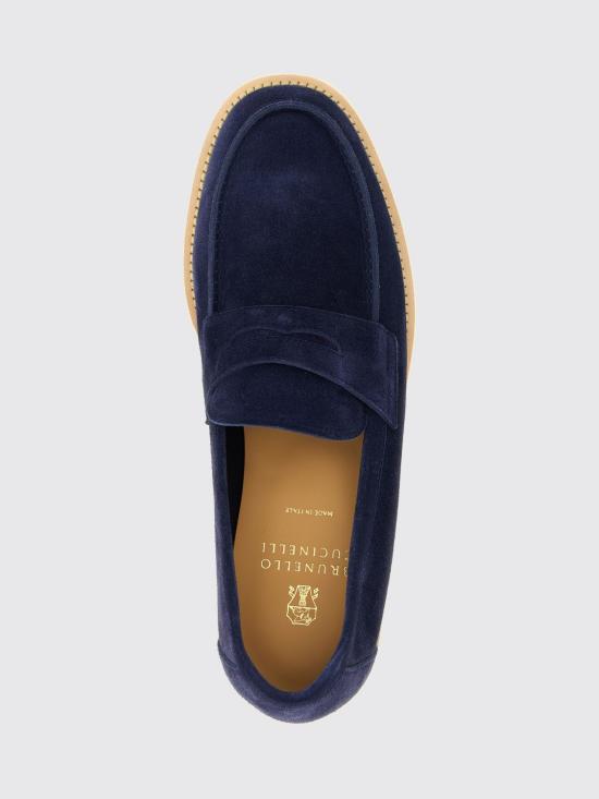 26SS 브루넬로 쿠치넬리 리버스 카프스킨 라이트 페니 로퍼 MZUPAIX653 C7975 Blue - BRUNELLO CUCINELLI