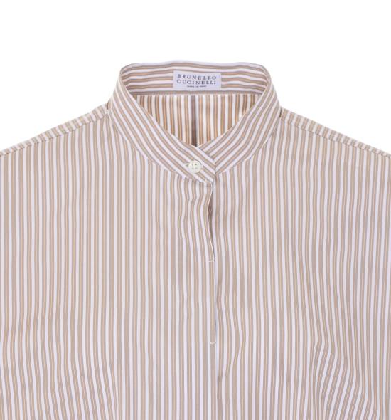  브루넬로 쿠치넬리 탑 Brunello Cucinelli 스트라이프 셔츠 베이지 - BRUNELLO CUCINELLI
