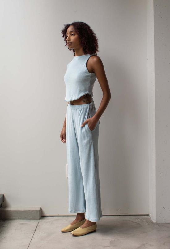  at Dawn. 스트레이트 팬츠 새벽에. 테리 소재의 허리끈 조절형 와이드 팬츠 - OTHER BRANDS