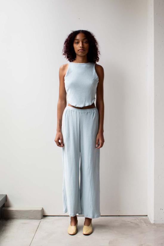  at Dawn. 스트레이트 팬츠 새벽에. 테리 소재의 허리끈 조절형 와이드 팬츠 - OTHER BRANDS