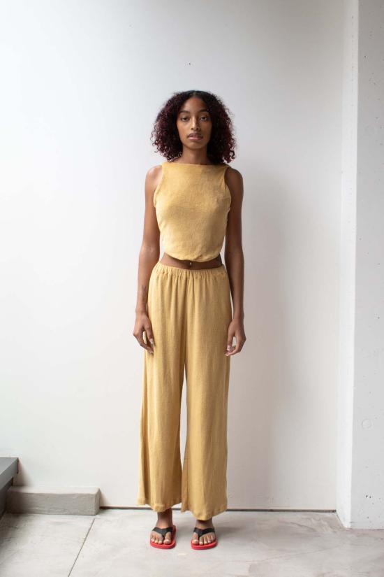  at Dawn. 스트레이트 팬츠 새벽에. 테리 소재의 허리끈 조절형 와이드 팬츠 - OTHER BRANDS