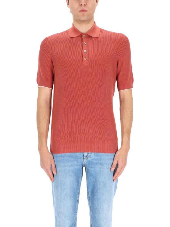  브루넬로 쿠치넬리 폴로 티셔츠 Brunello Cucinelli 코튼 폴로 셔츠 레드 - BRUNELLO CUCINELLI