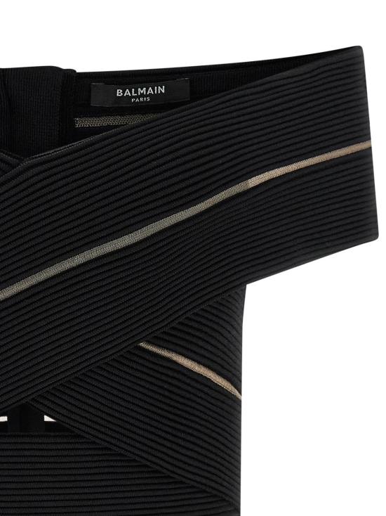  발망 민소매 티셔츠 오프숄더 크롭탑 블랙 - BALMAIN