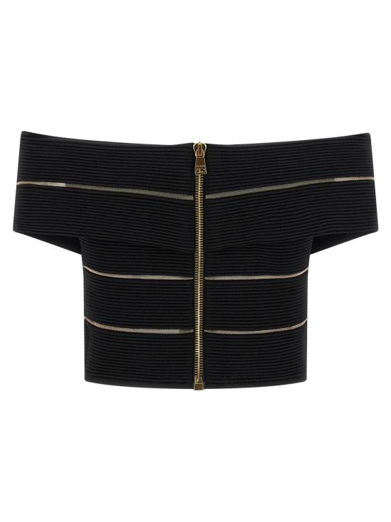  발망 민소매 티셔츠 오프숄더 크롭탑 블랙 - BALMAIN