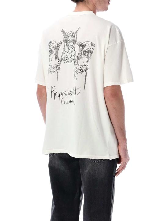  리프레젠트 탑 손으로 그린 경주견 그림이 그려진 티셔츠 (플랫 화이트) - REPRESENT
