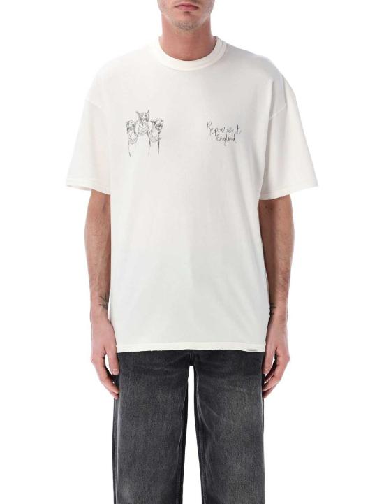  리프레젠트 탑 손으로 그린 경주견 그림이 그려진 티셔츠 (플랫 화이트)