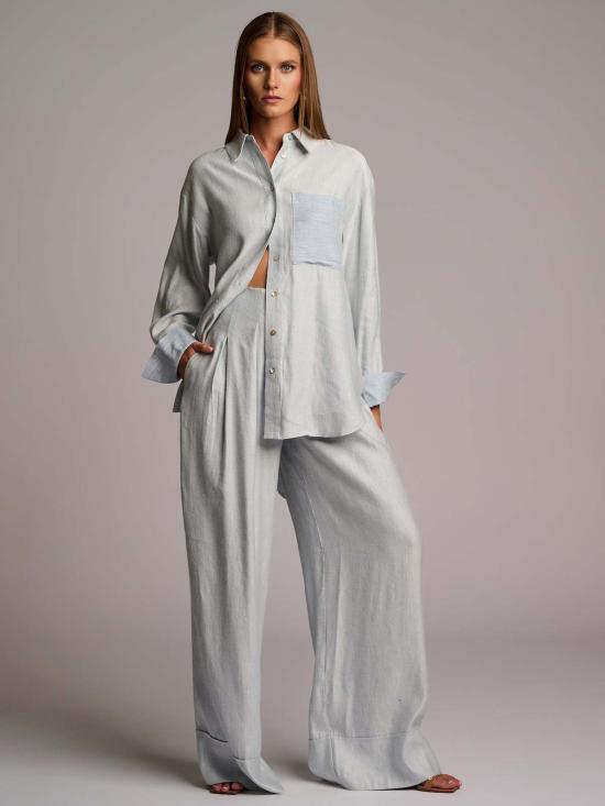  헤브론 블라우스 새디 탑 블루 샴브레이 - HEVRON