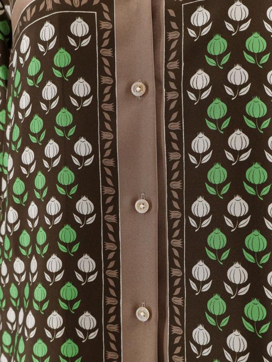  토리버치 탑 멀티컬러 실크 셔츠 브라운 - TORY BURCH