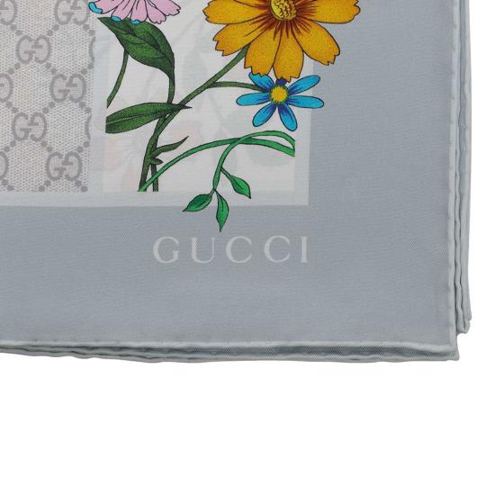  구찌 머플러/스카프 플로럴 프린트 로고 스카프 그레이 - GUCCI