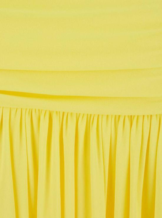  자크뮈스 미디 원피스 스트레이트 네크라인 개더 웨이스트 테크 드레스 옐로우 - JACQUEMUS