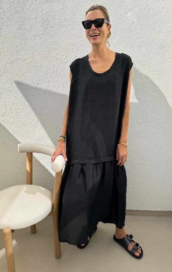  Two 롱 원피스 투 드롭 웨이스트 실크 드레스 블랙