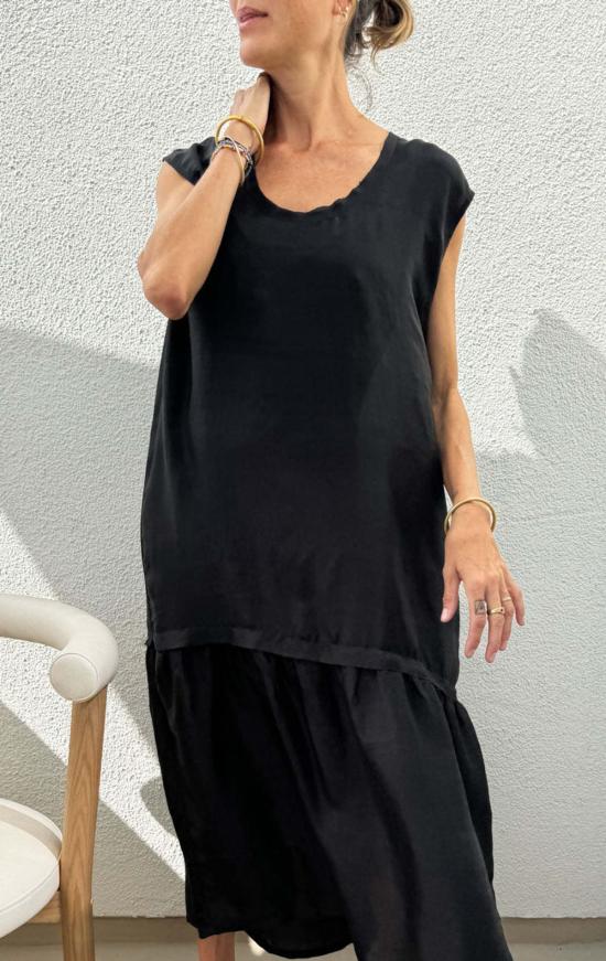  Two 롱 원피스 투 드롭 웨이스트 실크 드레스 블랙 - TWO