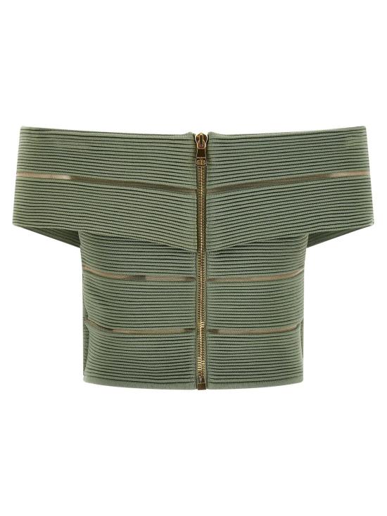  발망 민소매 티셔츠 오프숄더 크롭탑 그린 - BALMAIN