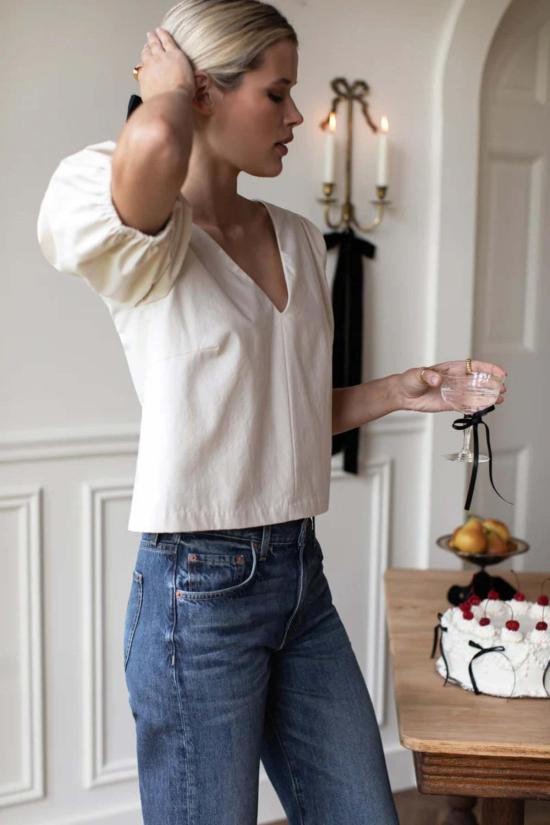  에머슨 프라이 블라우스 비스코스 V 탑 스완 - EMERSON FRY