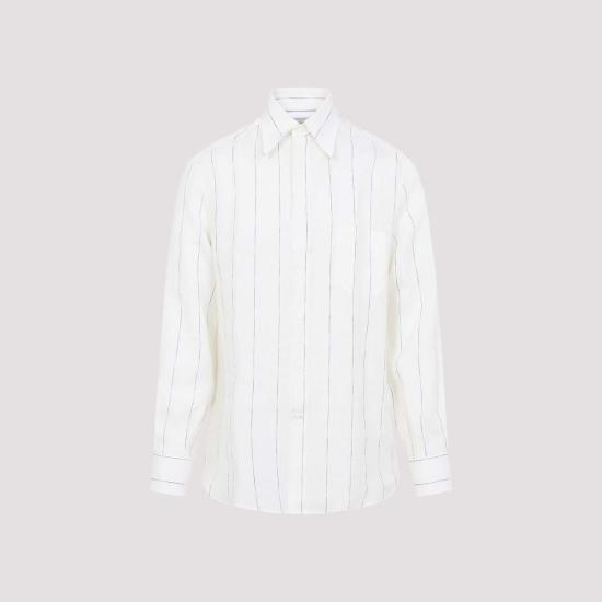  브루넬로 쿠치넬리 탑 Brunello Cucinelli 스트라이프 리넨 셔츠 파나마 Azzurro