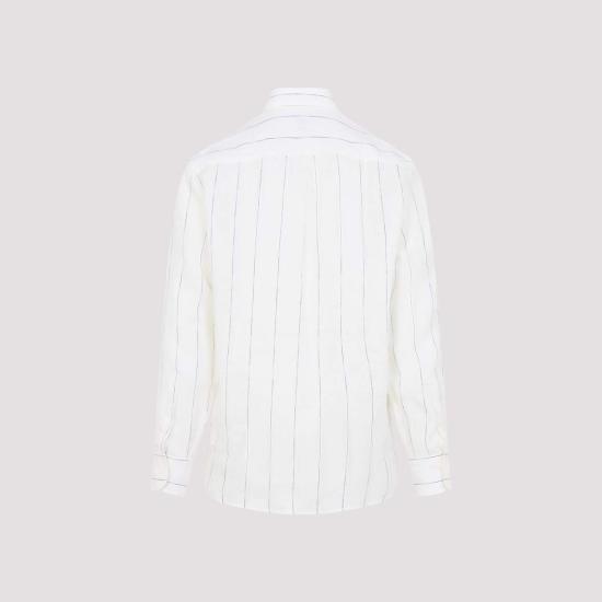  브루넬로 쿠치넬리 탑 Brunello Cucinelli 스트라이프 리넨 셔츠 파나마 Azzurro - BRUNELLO CUCINELLI