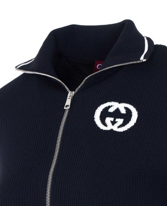  구찌 가디건 골지 재킷 (지퍼 및 GG 로고 포함) 블랙 - GUCCI