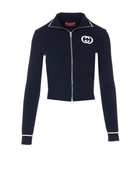  구찌 가디건 골지 재킷 (지퍼 및 GG 로고 포함) 블랙