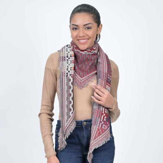  비스마야 머플러/스카프 보헤미안 드림즈 울 코튼 블렌드 스카프 와인색 - VISMAYA