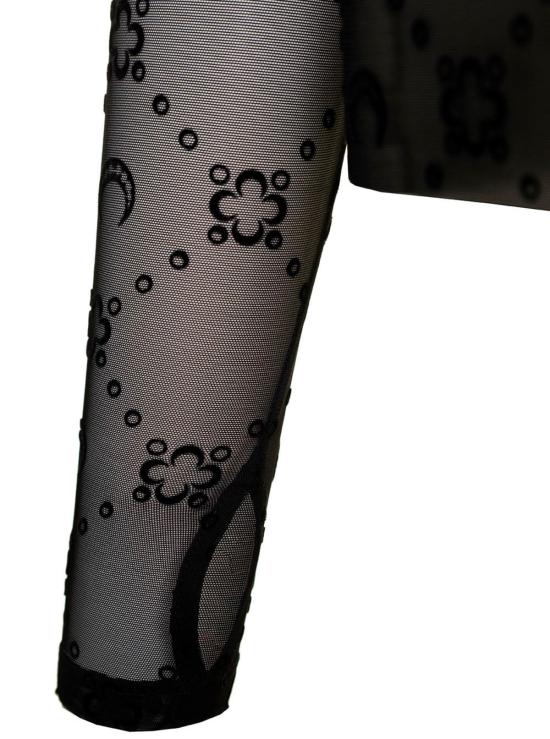  마린세르 긴팔 티셔츠 마린 세르 블랙 시스루 탑, 플록 처리된 모노그램 장식, 스트레치 폴리아미드 소재 - MARINE SERRE