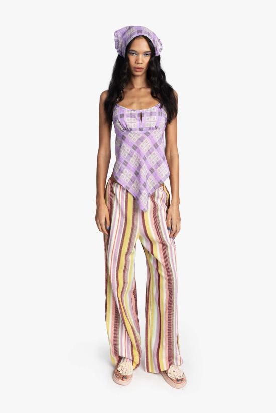  안나 수이 블라우스 체크무늬 꽃무늬 앞치마 상의 - ANNA SUI