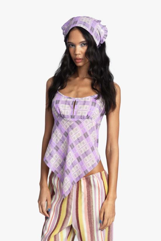  안나 수이 블라우스 체크무늬 꽃무늬 앞치마 상의 - ANNA SUI