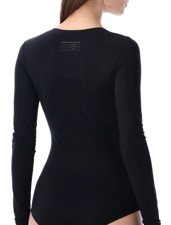  MM6 메종마르지엘라 바디수트 티셔츠 Mm6 메종 마르지엘라 라이크라 저지 보디수트 블랙 - MM6 MAISON MARGIELA