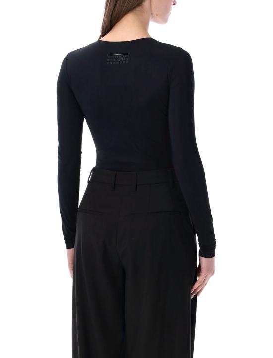  MM6 메종마르지엘라 바디수트 티셔츠 Mm6 메종 마르지엘라 라이크라 저지 보디수트 블랙 - MM6 MAISON MARGIELA