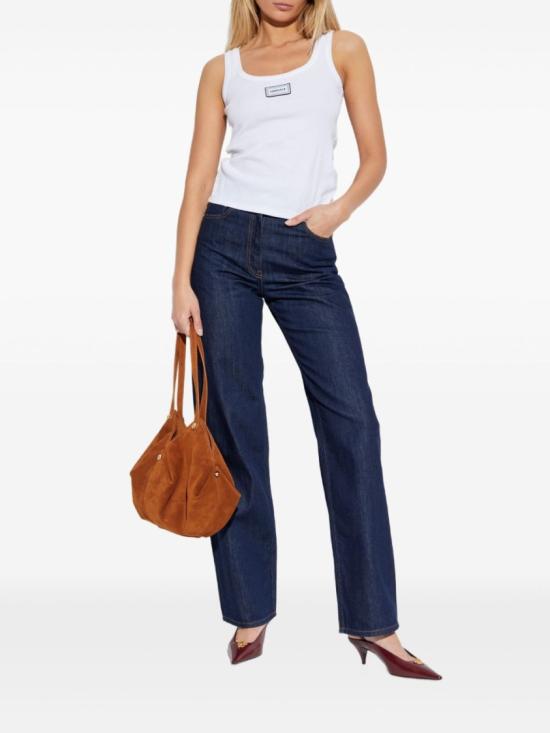 26SS 베르사체 로고 패피 리브드 스트레치 코튼 탱크탑 1023210 1A17222 1W000 White - VERSACE