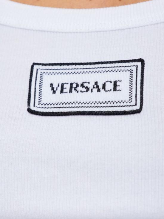 26SS 베르사체 로고 패피 리브드 스트레치 코튼 탱크탑 1023210 1A17222 1W000 White - VERSACE