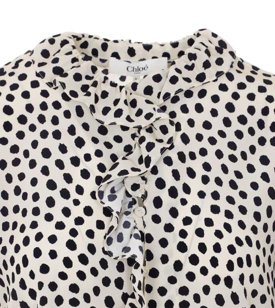  끌로에 블라우스 끌로 반팔 러플 크레이프 드 신 셔츠 화이트 - CHLOE