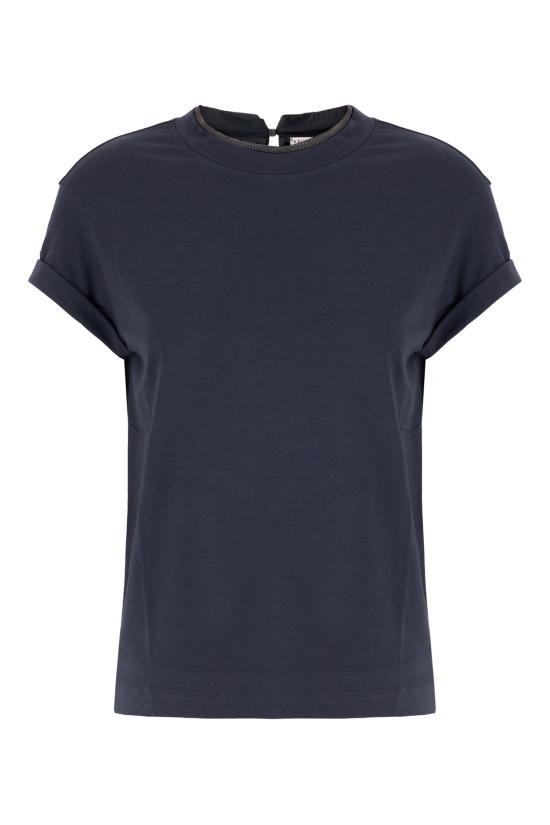 26SS 브루넬로 쿠치넬리 콘트라스트 트림 코튼 티셔츠 M0T18BD200 C4224 ABYSS BLUE